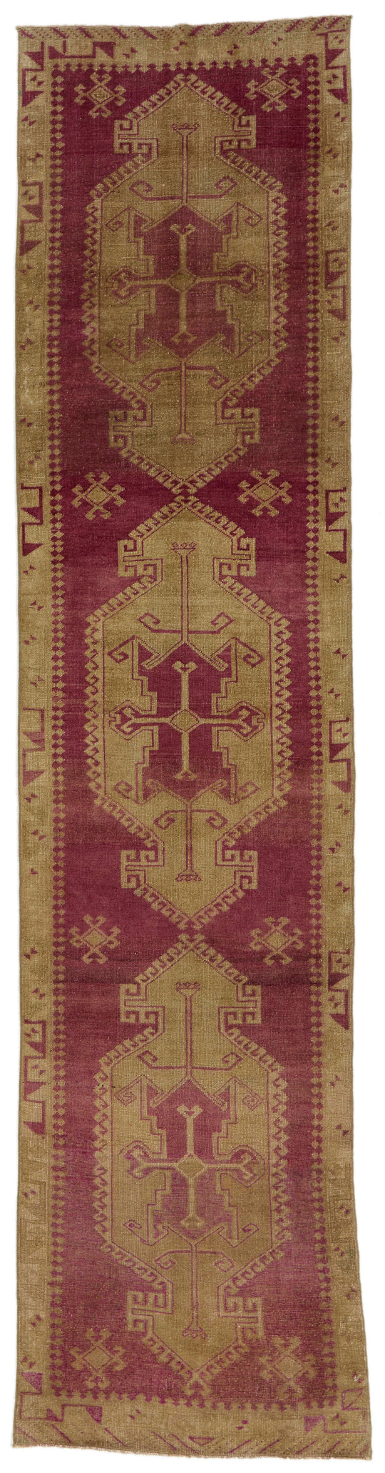 3x12 Burgundy and Green Turkish Tribal Runner