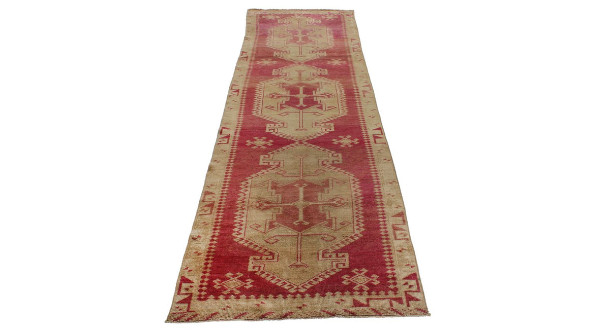 3x12 Burgundy and Green Turkish Tribal Runner