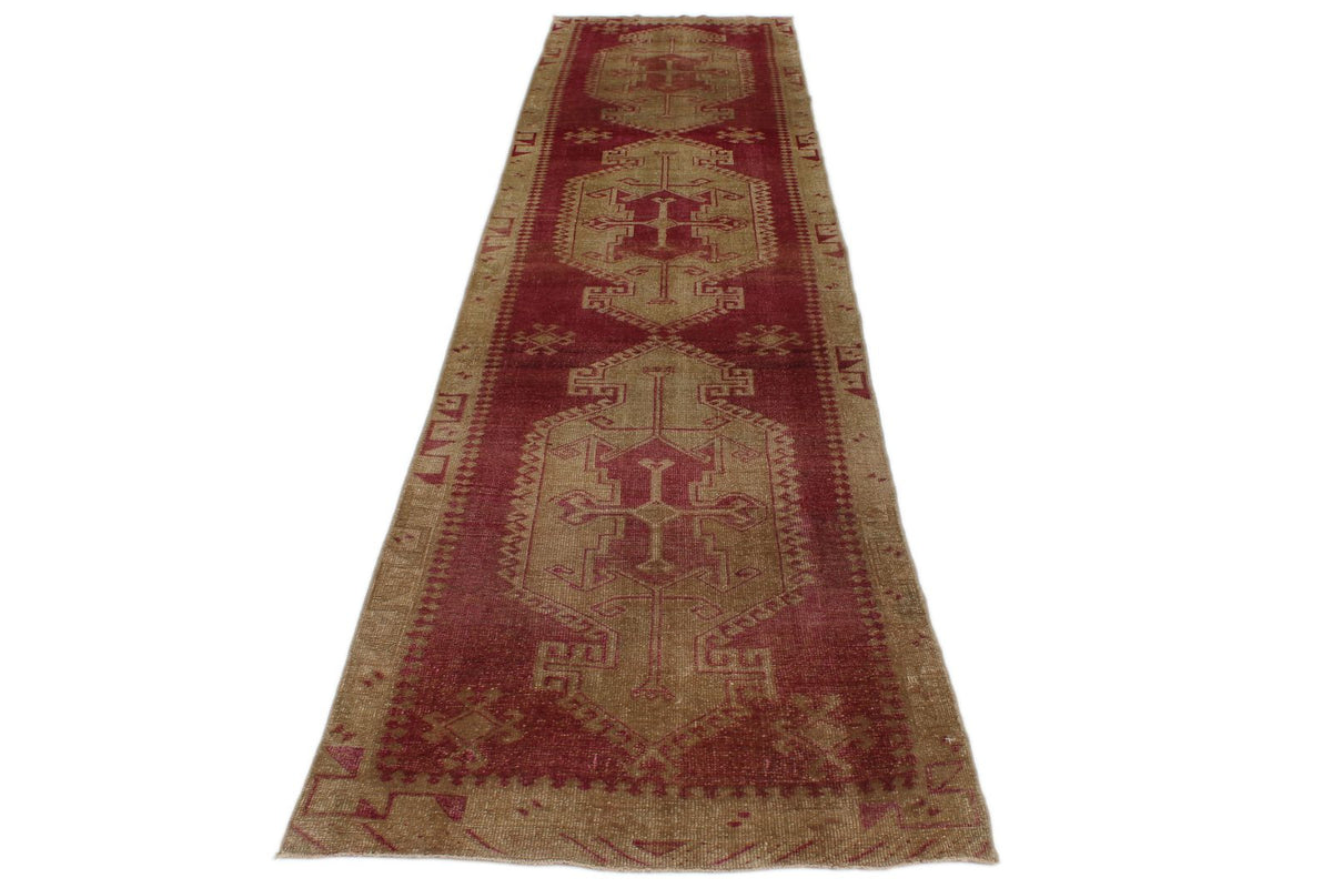 3x12 Burgundy and Green Turkish Tribal Runner