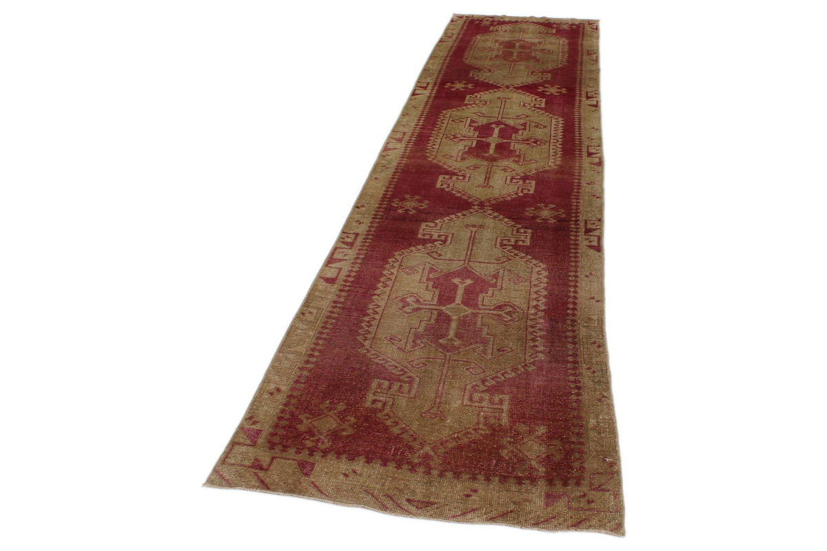 3x12 Burgundy and Green Turkish Tribal Runner