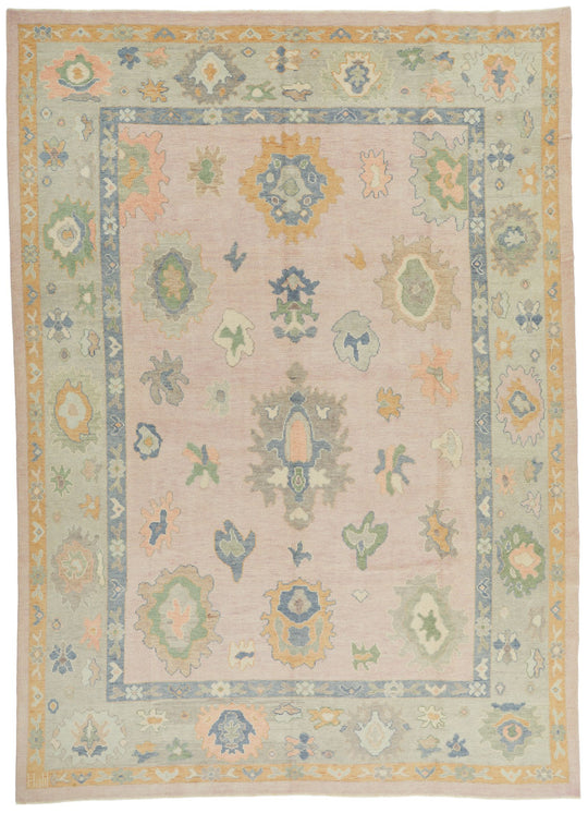 9x13 Pink and Ivory Turkish Oushak Rug