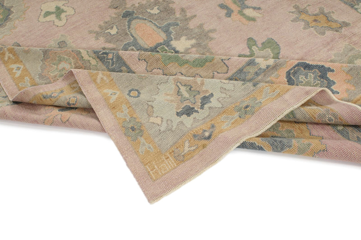 9x13 Pink and Ivory Turkish Oushak Rug