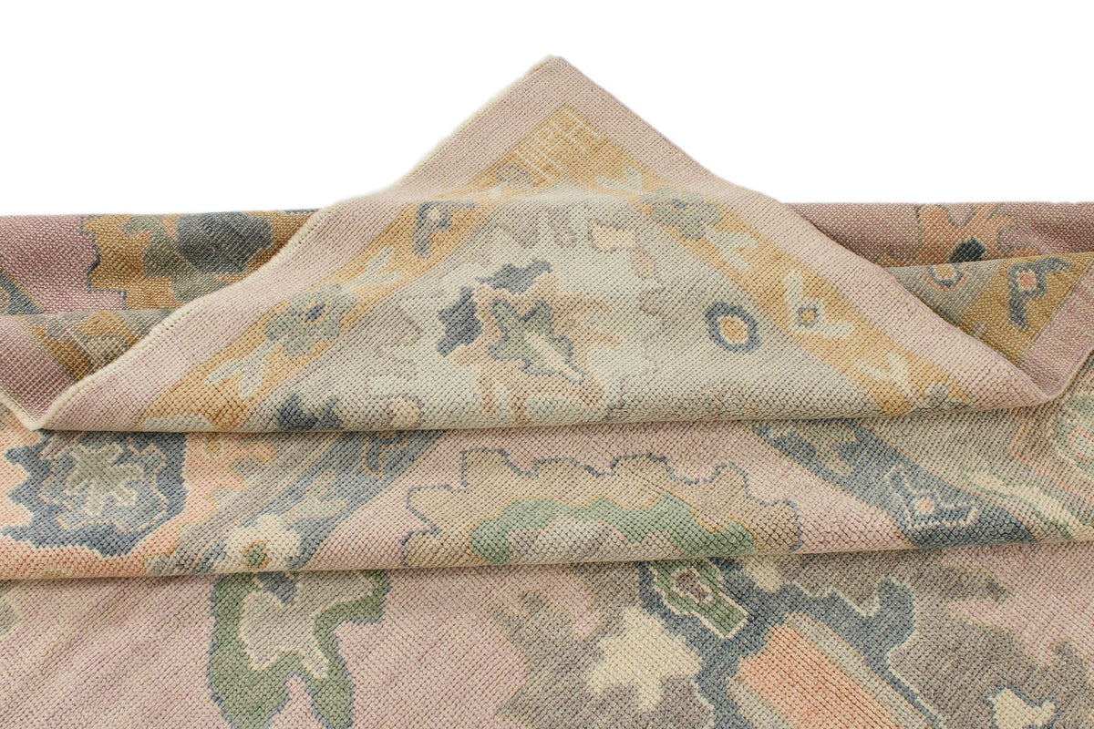 9x13 Pink and Ivory Turkish Oushak Rug
