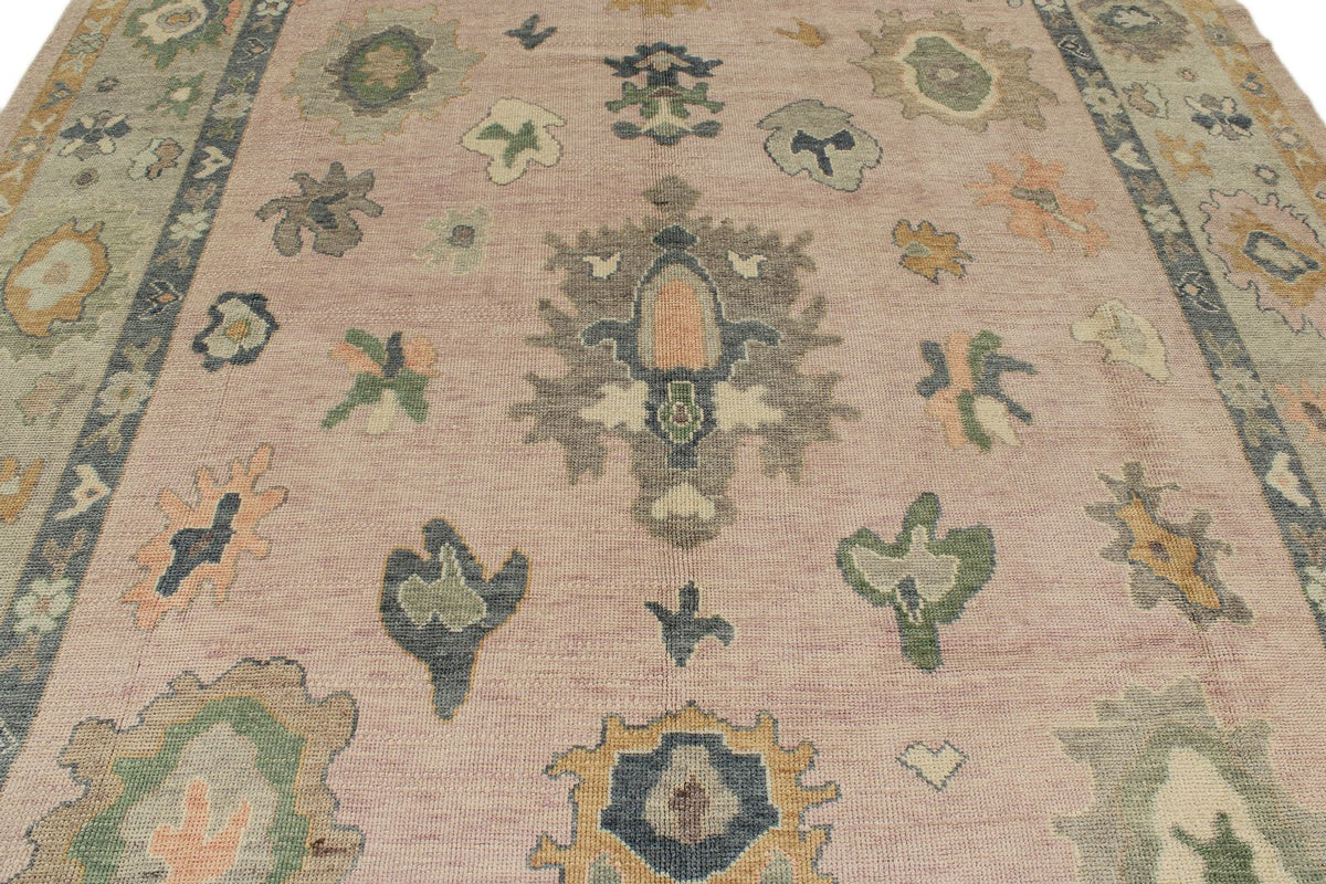 9x13 Pink and Ivory Turkish Oushak Rug