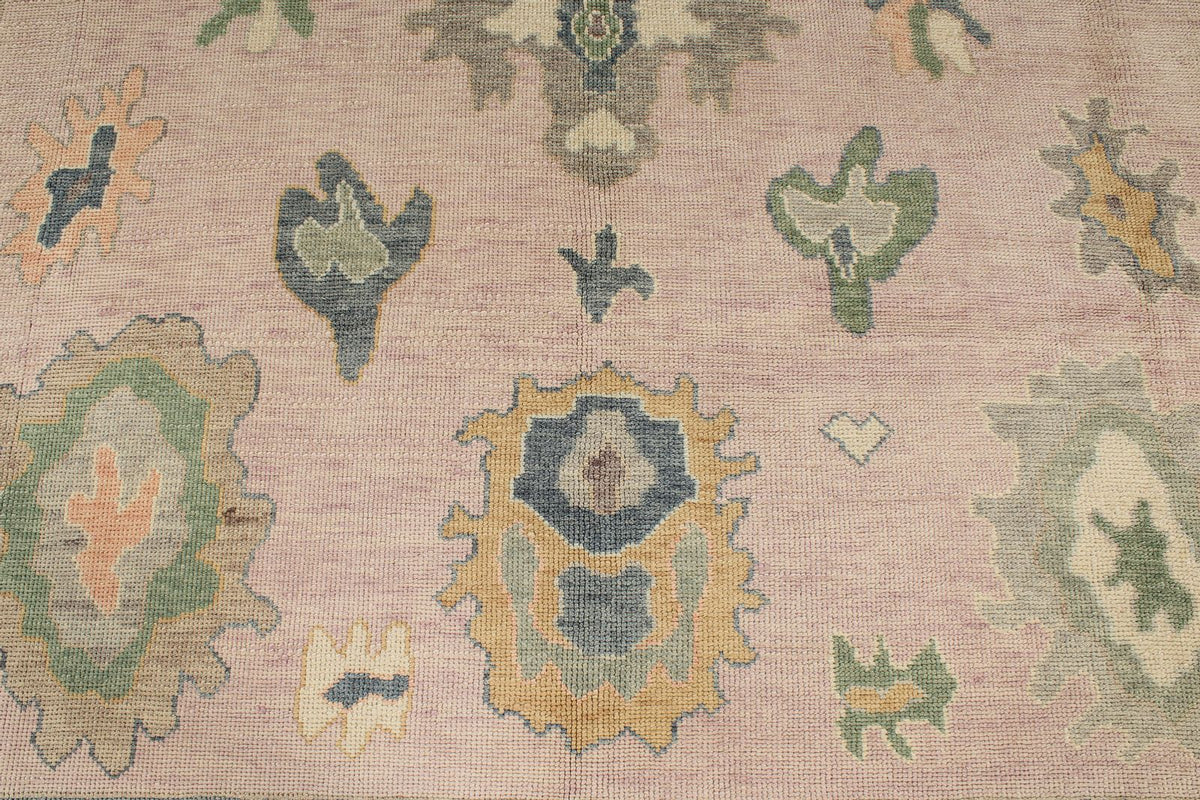 9x13 Pink and Ivory Turkish Oushak Rug