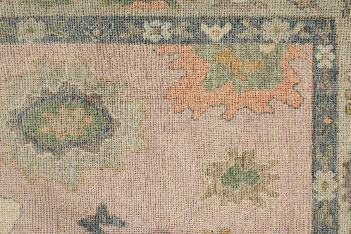 9x13 Pink and Ivory Turkish Oushak Rug