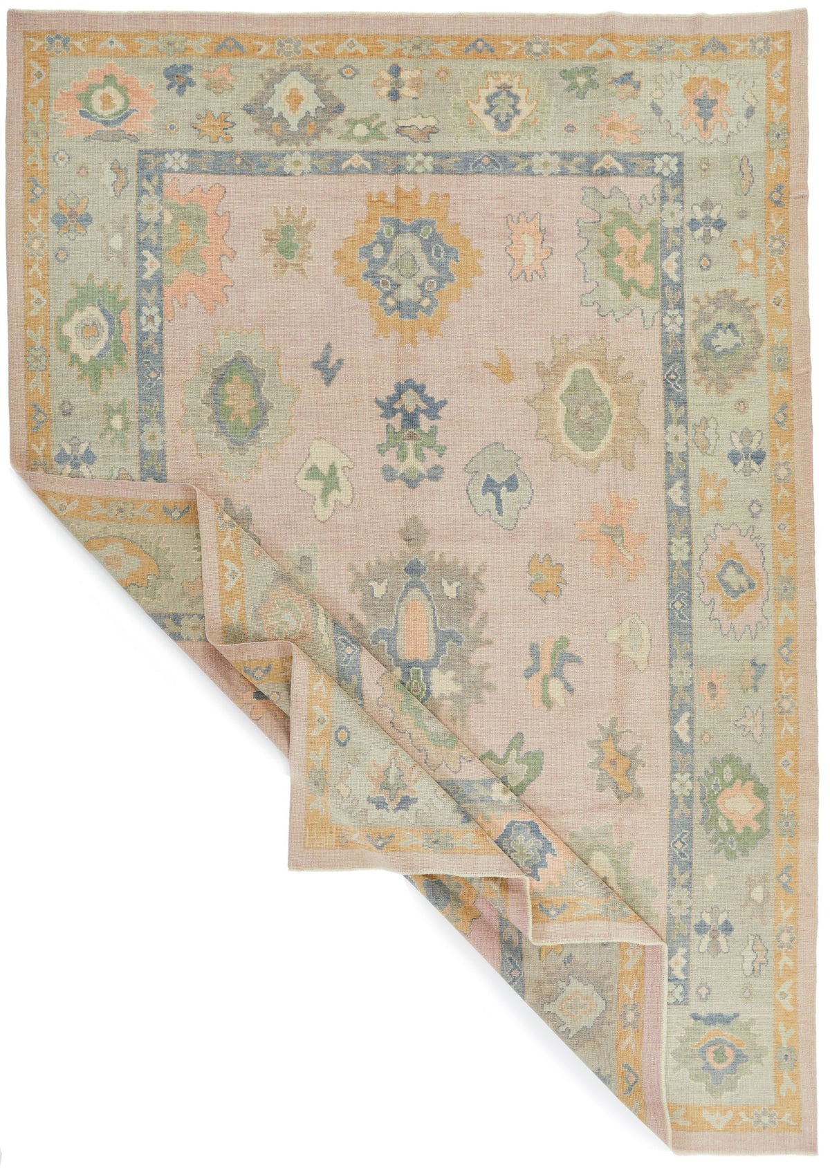 9x13 Pink and Ivory Turkish Oushak Rug
