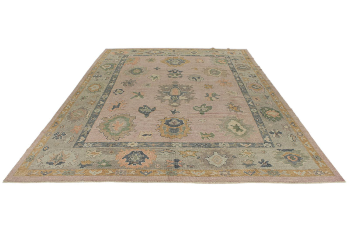 9x13 Pink and Ivory Turkish Oushak Rug