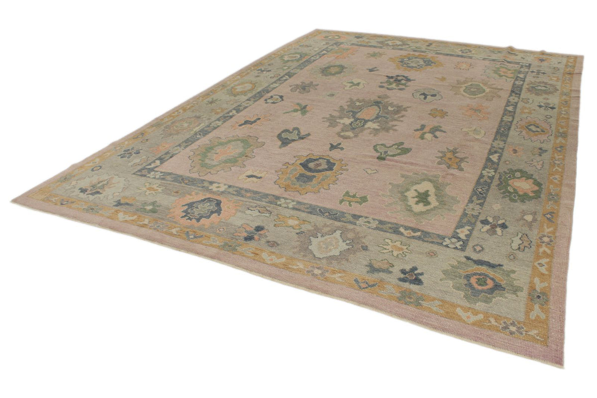 9x13 Pink and Ivory Turkish Oushak Rug