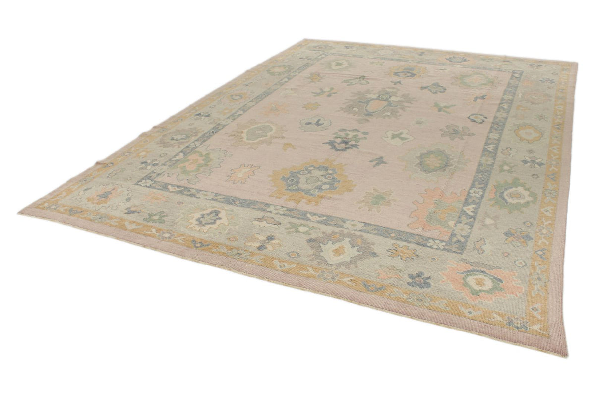 9x13 Pink and Ivory Turkish Oushak Rug