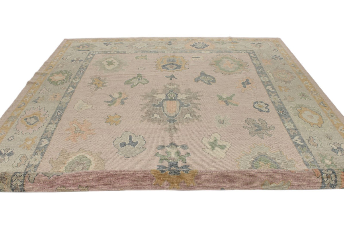 9x13 Pink and Ivory Turkish Oushak Rug