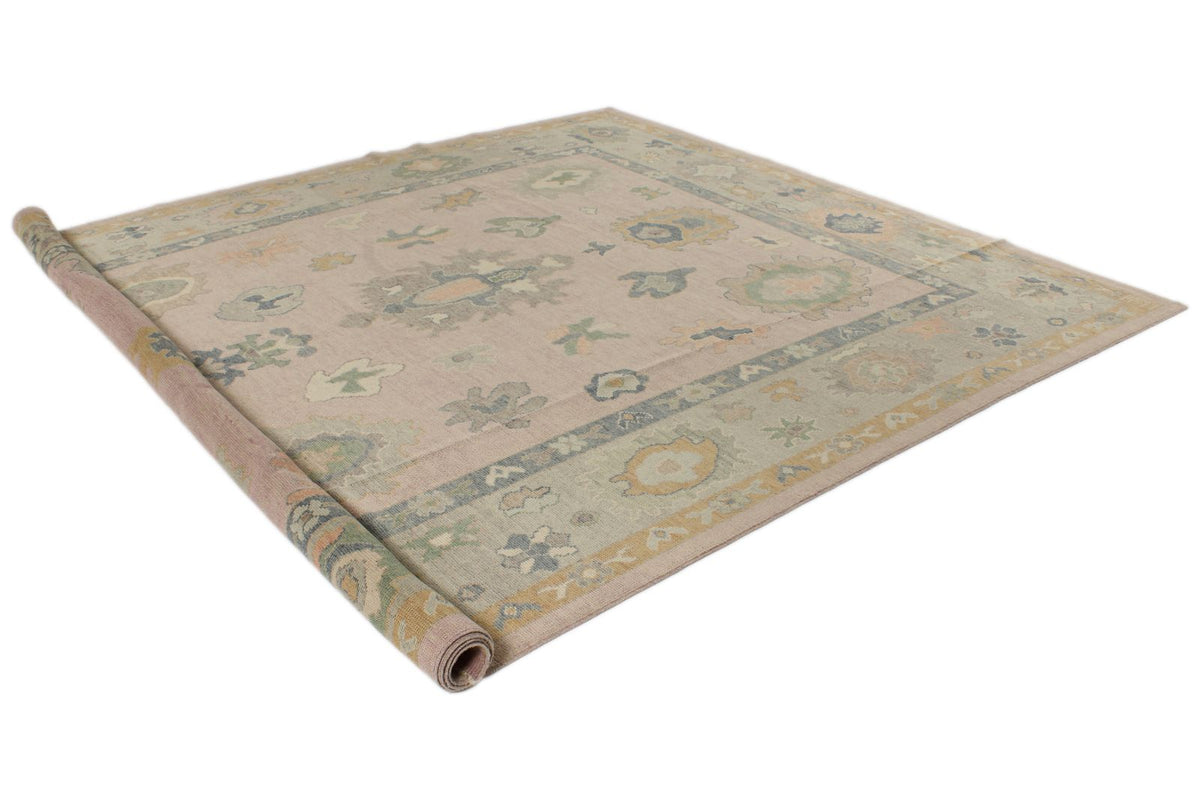 9x13 Pink and Ivory Turkish Oushak Rug