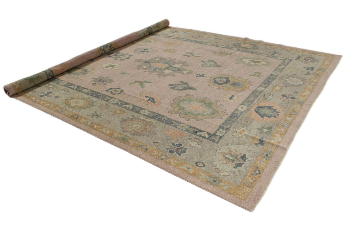 9x13 Pink and Ivory Turkish Oushak Rug