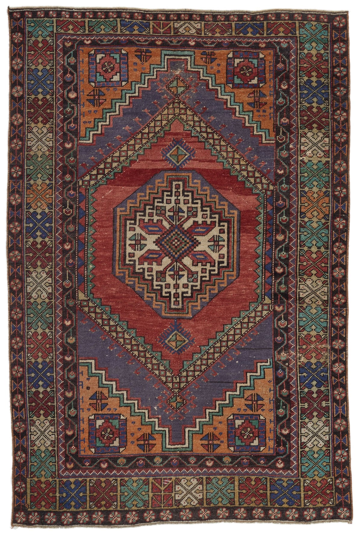 4x6 Red and Multicolor Turkish Tribal Rug