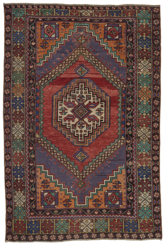 4x6 Red and Multicolor Turkish Tribal Rug