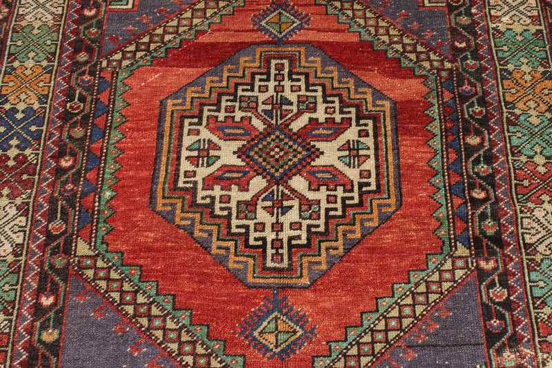 4x6 Red and Multicolor Turkish Tribal Rug