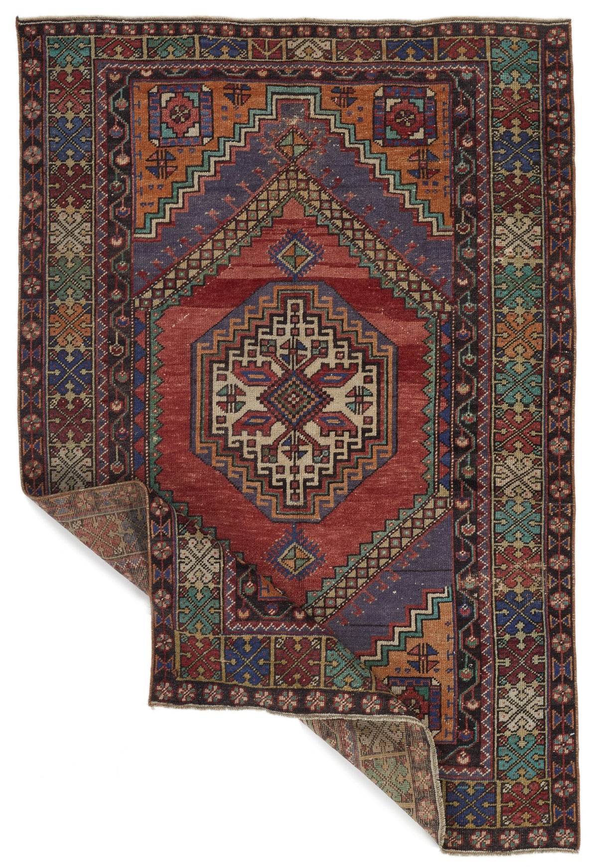 4x6 Red and Multicolor Turkish Tribal Rug