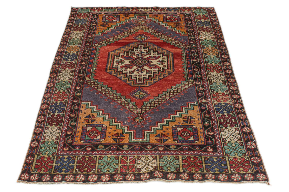 4x6 Red and Multicolor Turkish Tribal Rug
