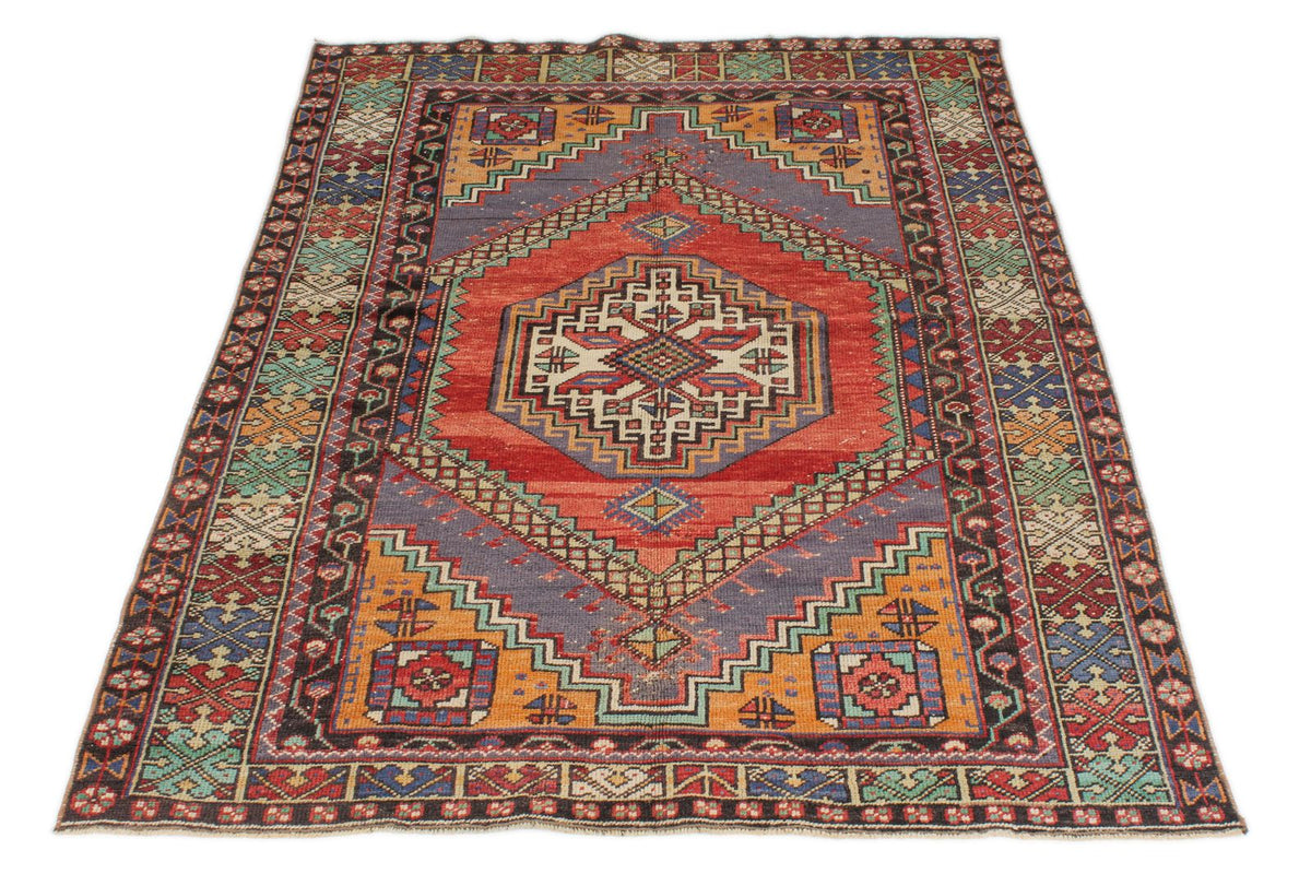 4x6 Red and Multicolor Turkish Tribal Rug