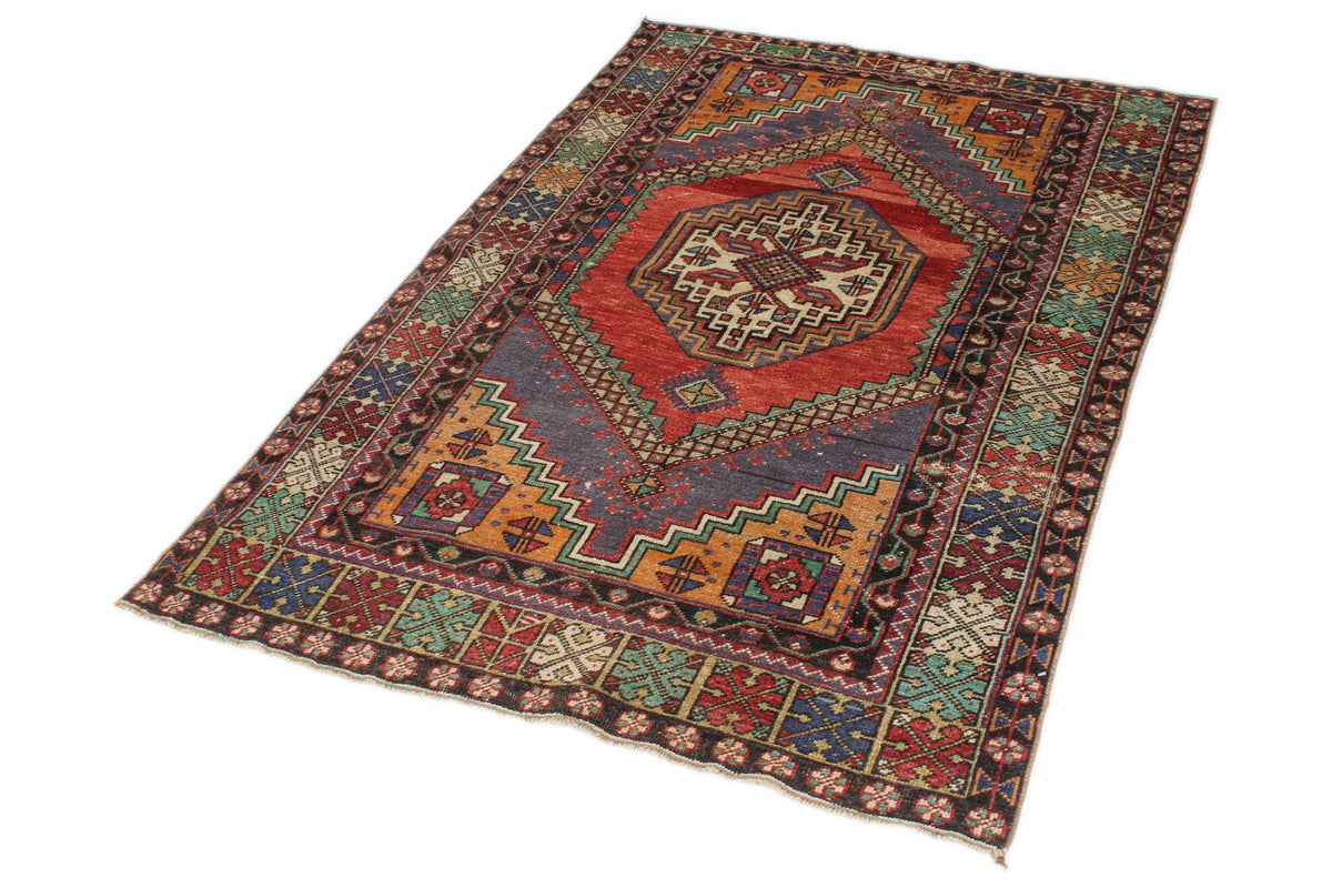 4x6 Red and Multicolor Turkish Tribal Rug