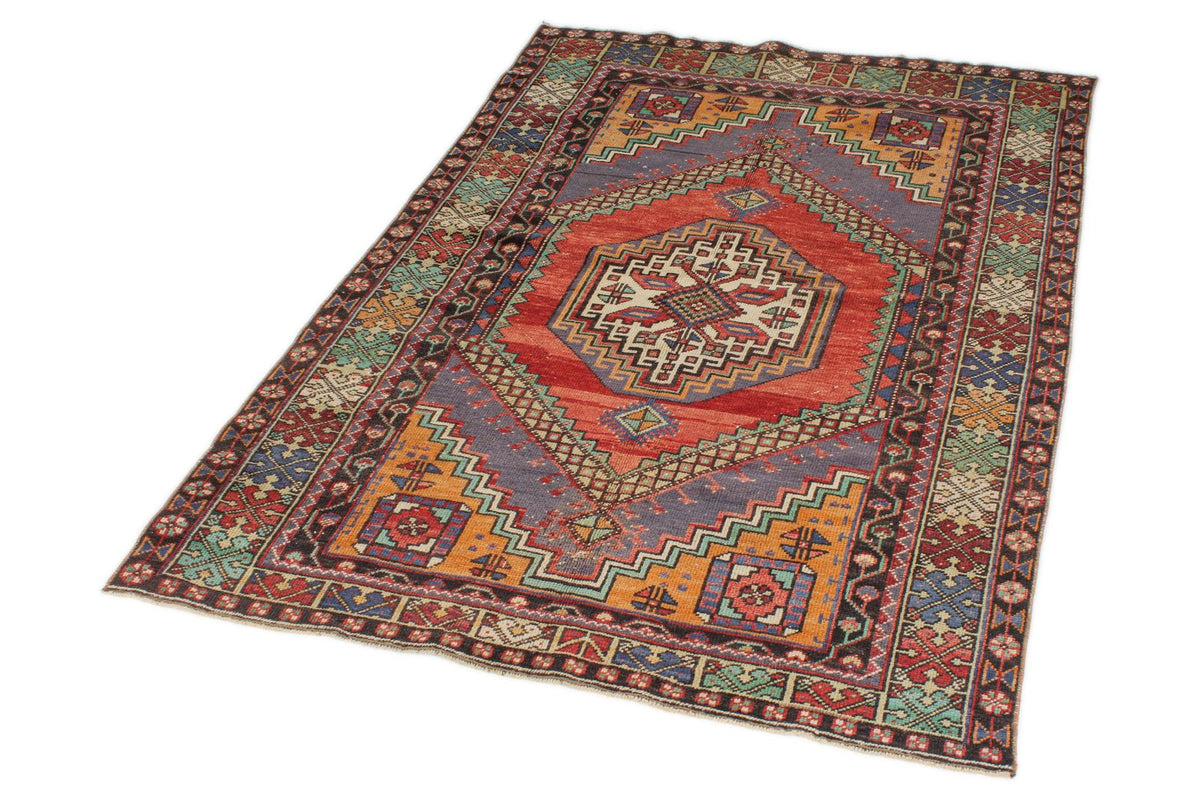 4x6 Red and Multicolor Turkish Tribal Rug