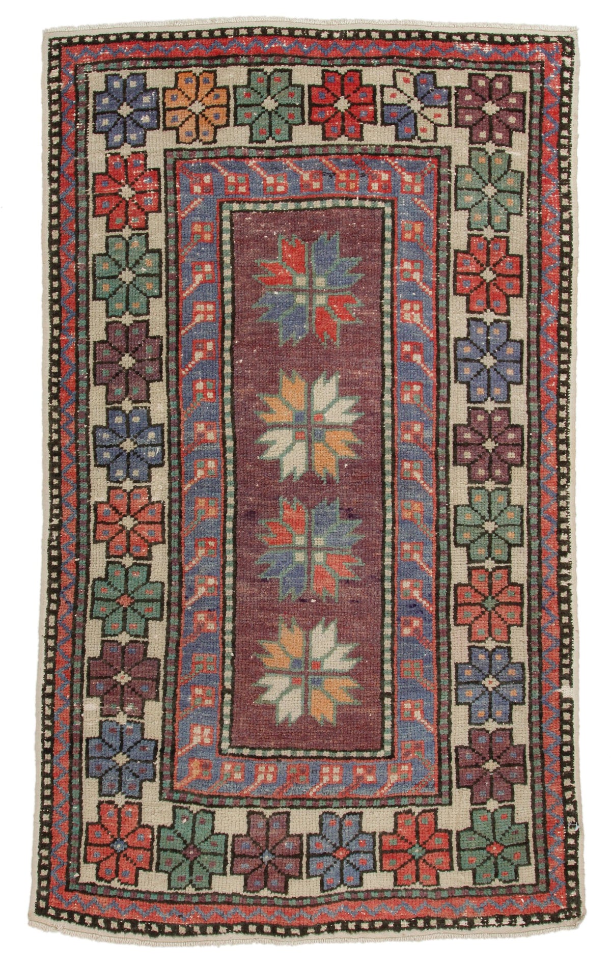 3x5 Purple and Multicolor Turkish Tribal Rug