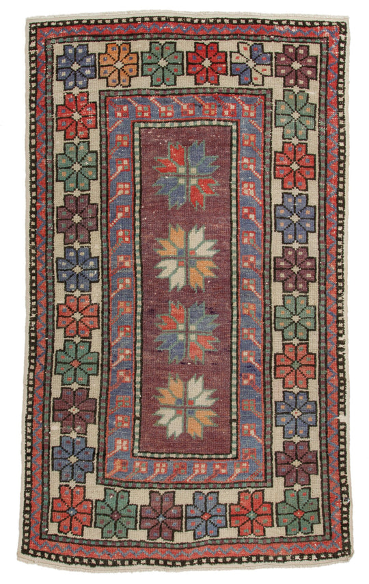 3x5 Purple and Multicolor Turkish Tribal Rug