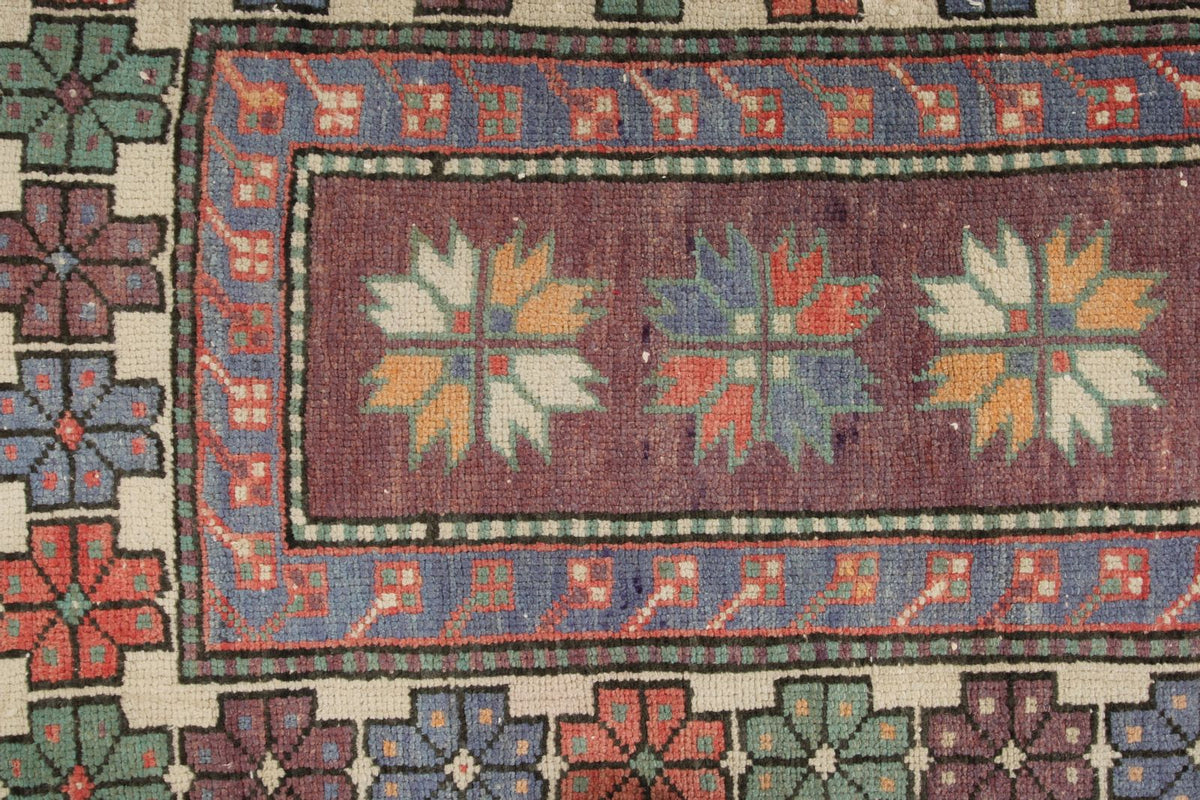 3x5 Purple and Multicolor Turkish Tribal Rug