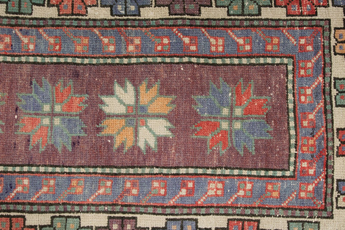 3x5 Purple and Multicolor Turkish Tribal Rug