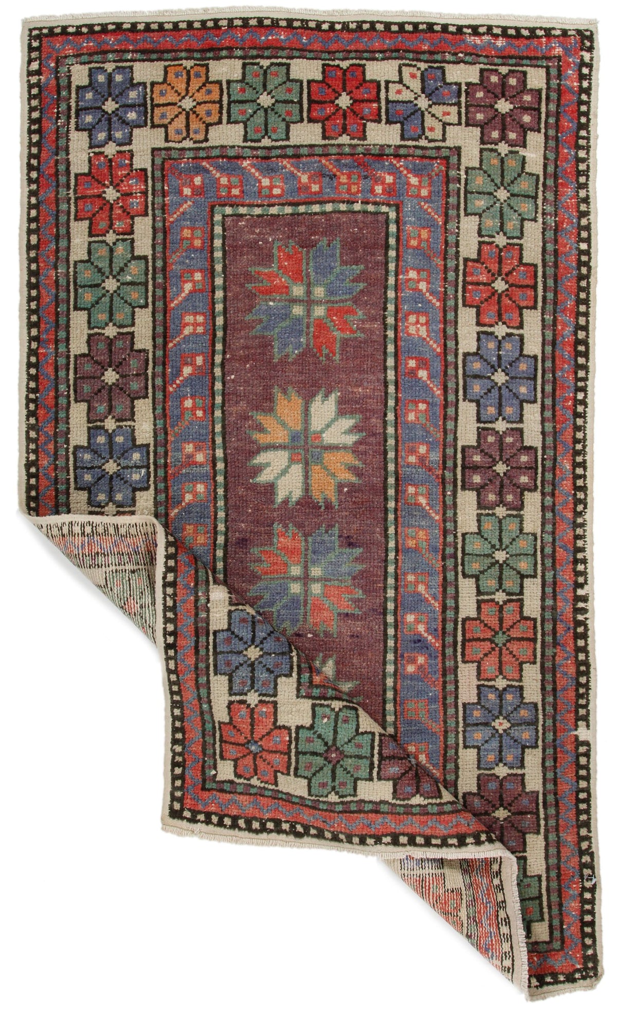 3x5 Purple and Multicolor Turkish Tribal Rug
