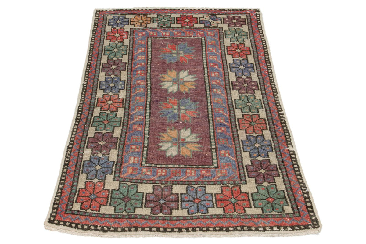 3x5 Purple and Multicolor Turkish Tribal Rug