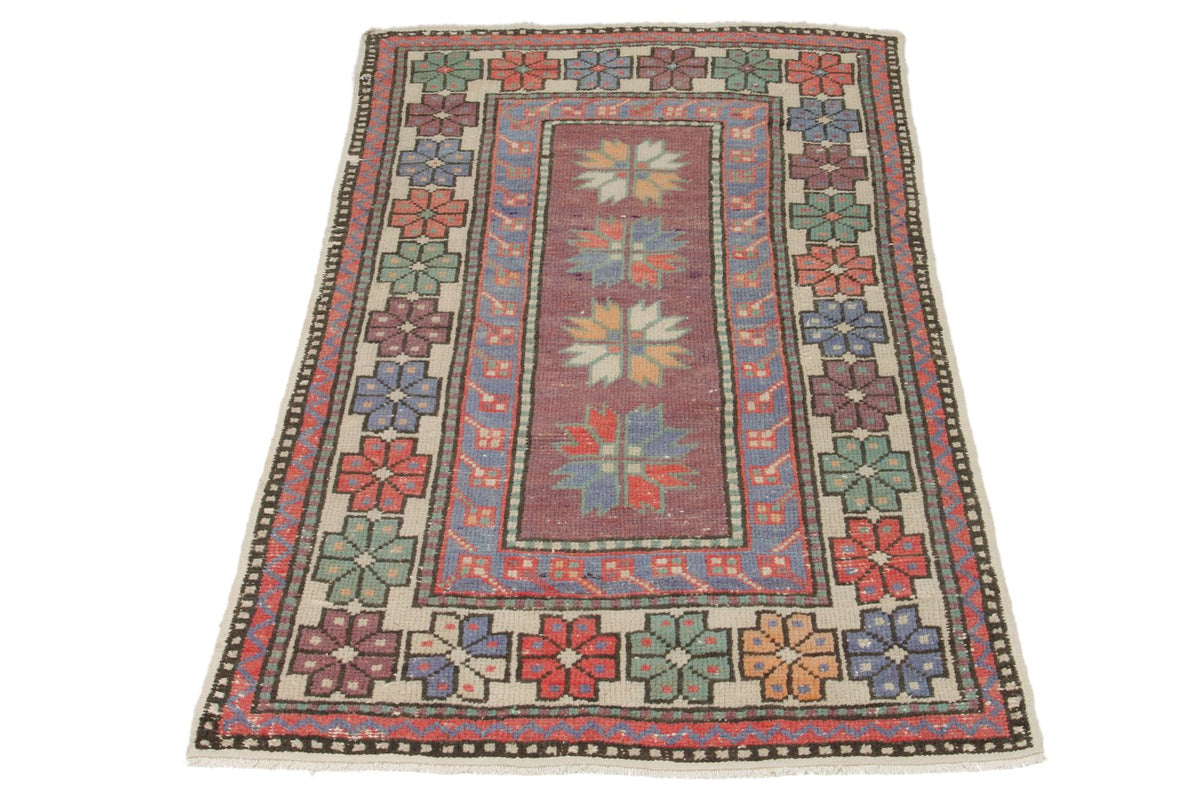 3x5 Purple and Multicolor Turkish Tribal Rug