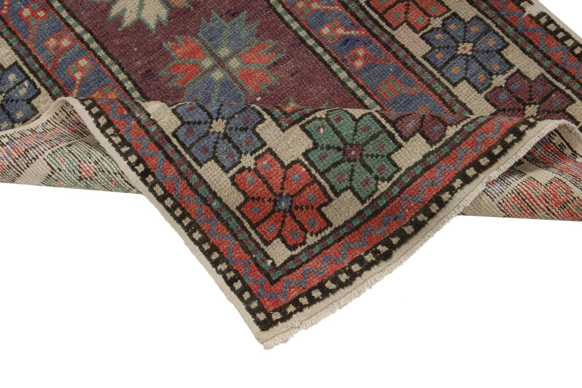 3x5 Purple and Multicolor Turkish Tribal Rug