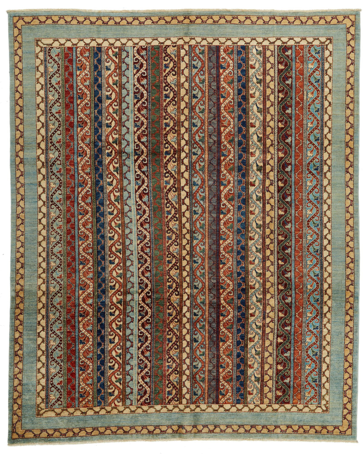 8x10 Blue and Multicolor Turkish Tribal Rug