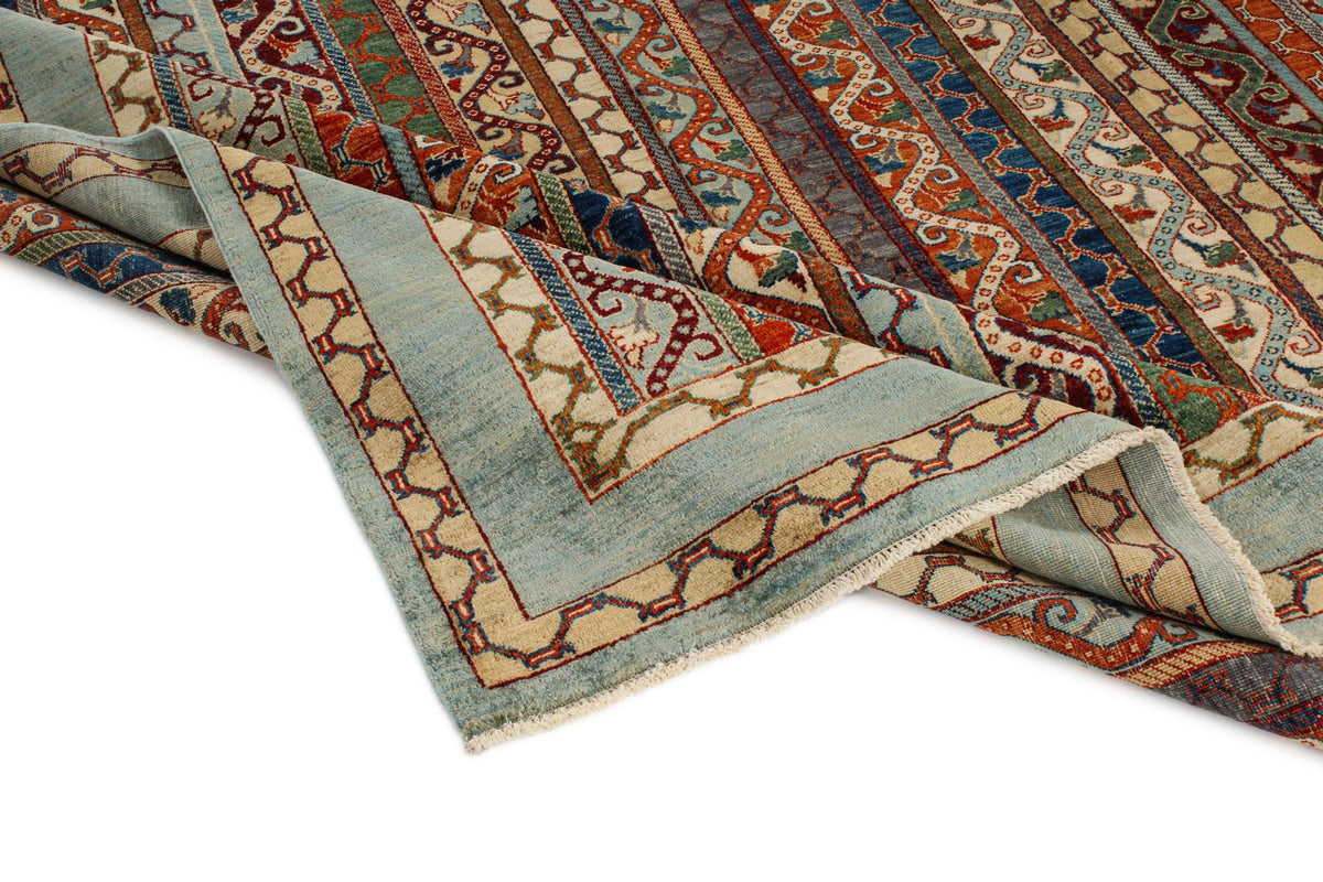 8x10 Blue and Multicolor Turkish Tribal Rug