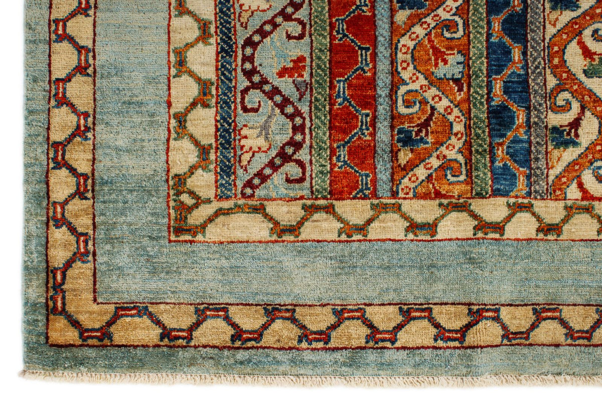8x10 Blue and Multicolor Turkish Tribal Rug