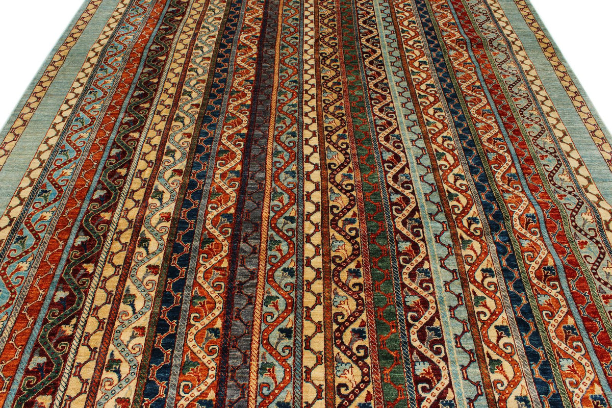 8x10 Blue and Multicolor Turkish Tribal Rug