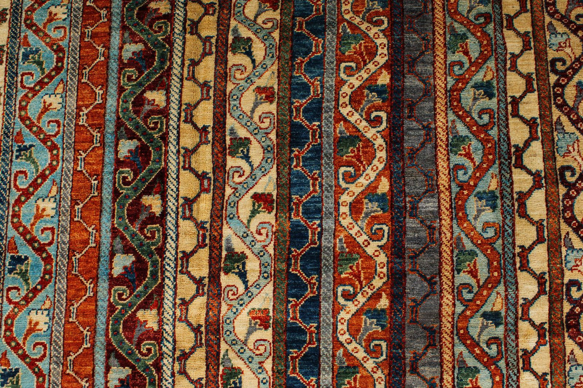 8x10 Blue and Multicolor Turkish Tribal Rug