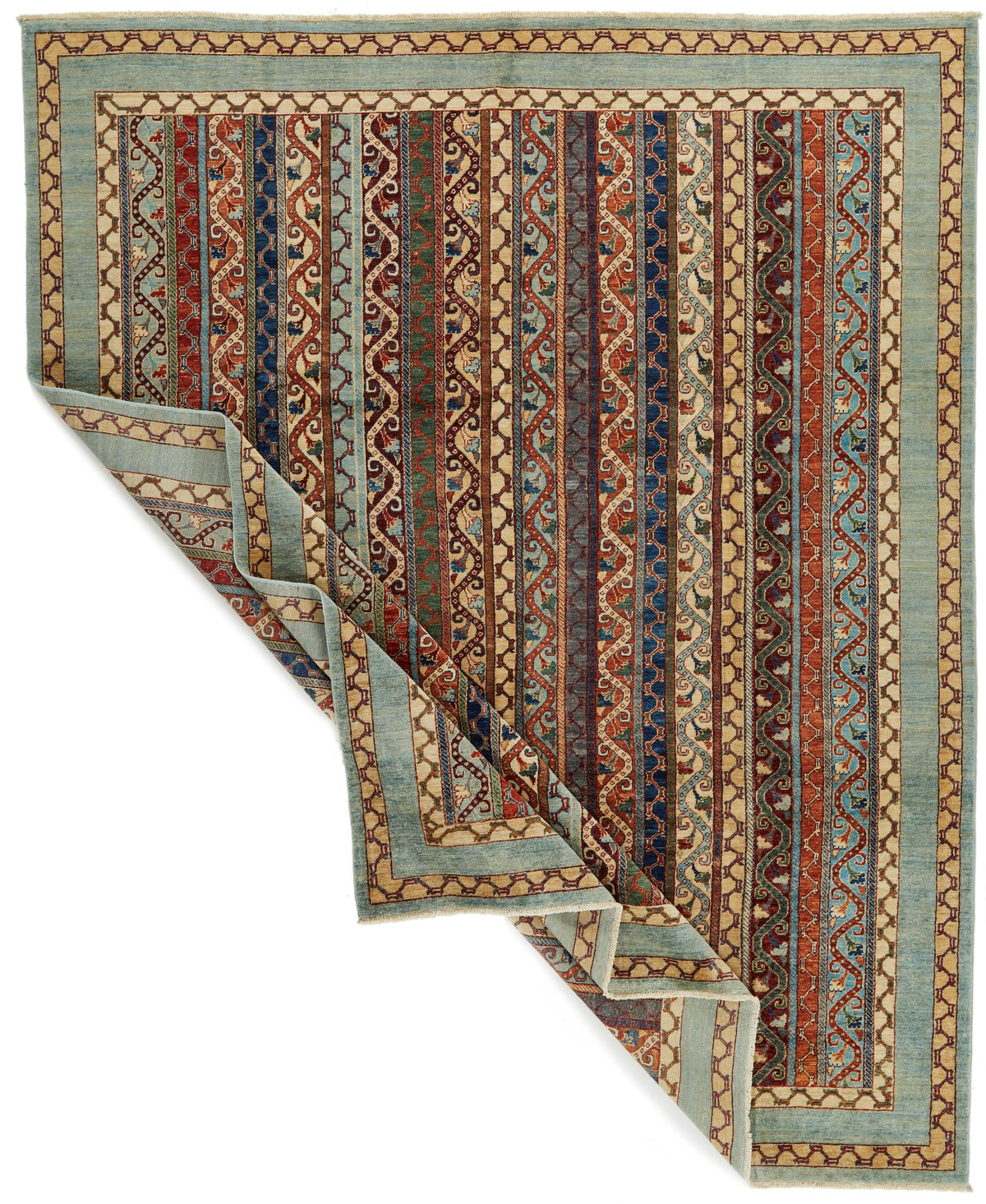 8x10 Blue and Multicolor Turkish Tribal Rug