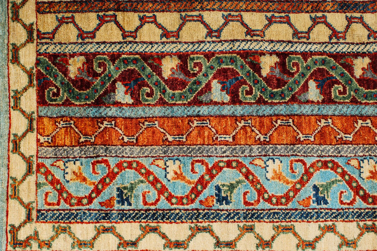 8x10 Blue and Multicolor Turkish Tribal Rug