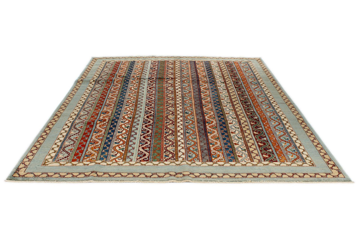8x10 Blue and Multicolor Turkish Tribal Rug