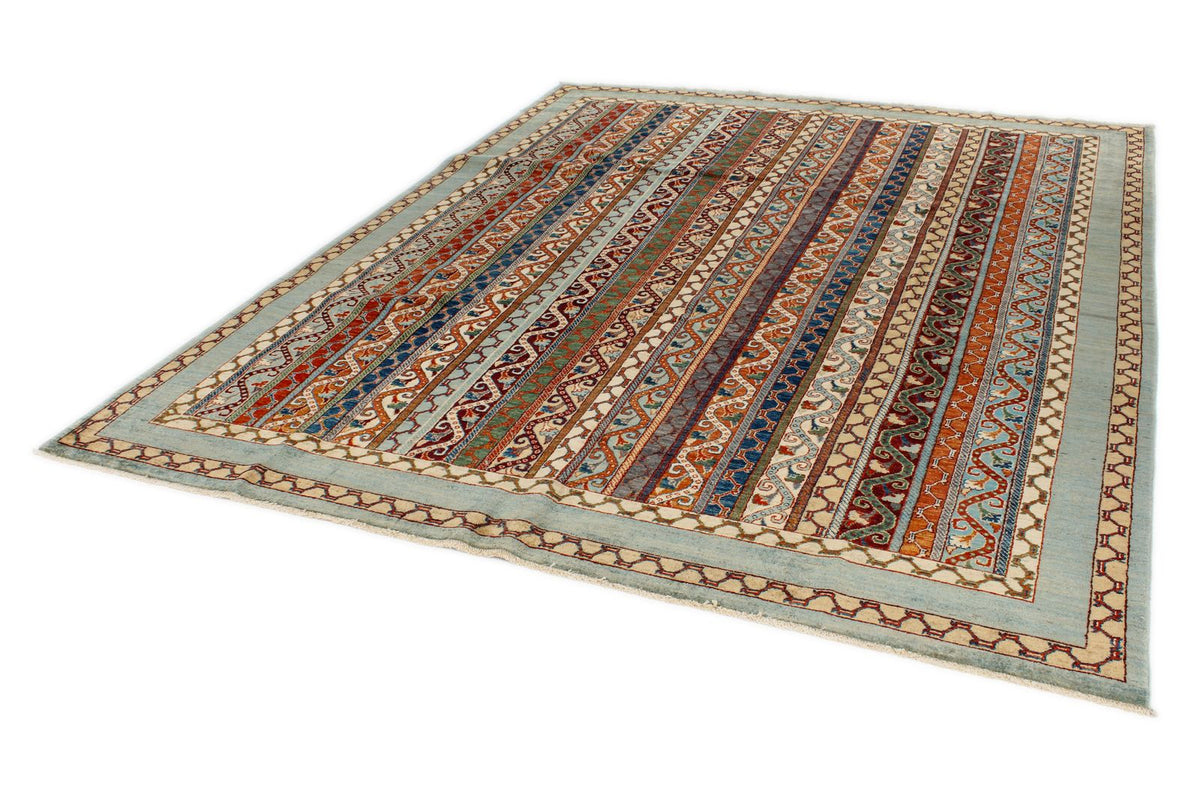 8x10 Blue and Multicolor Turkish Tribal Rug