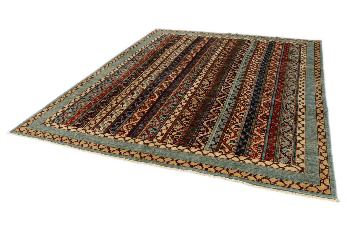 8x10 Blue and Multicolor Turkish Tribal Rug