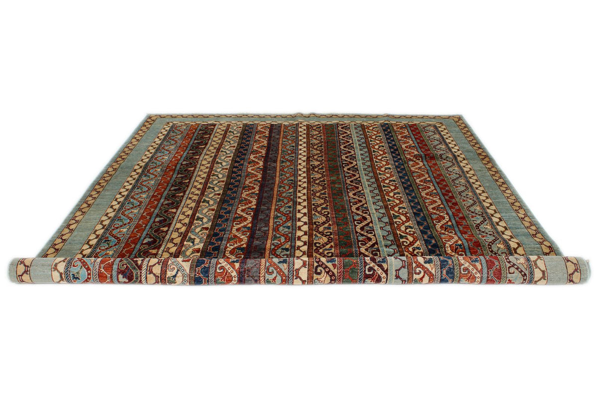 8x10 Blue and Multicolor Turkish Tribal Rug