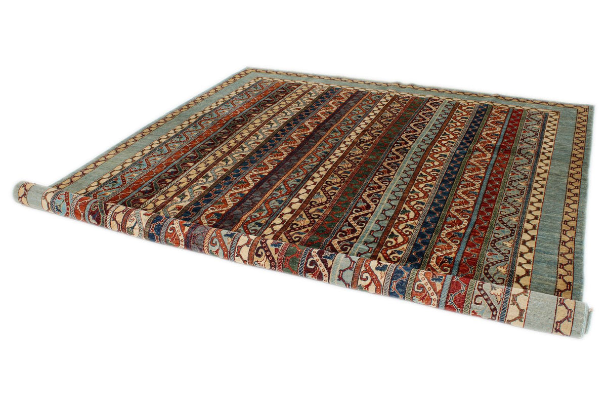 8x10 Blue and Multicolor Turkish Tribal Rug