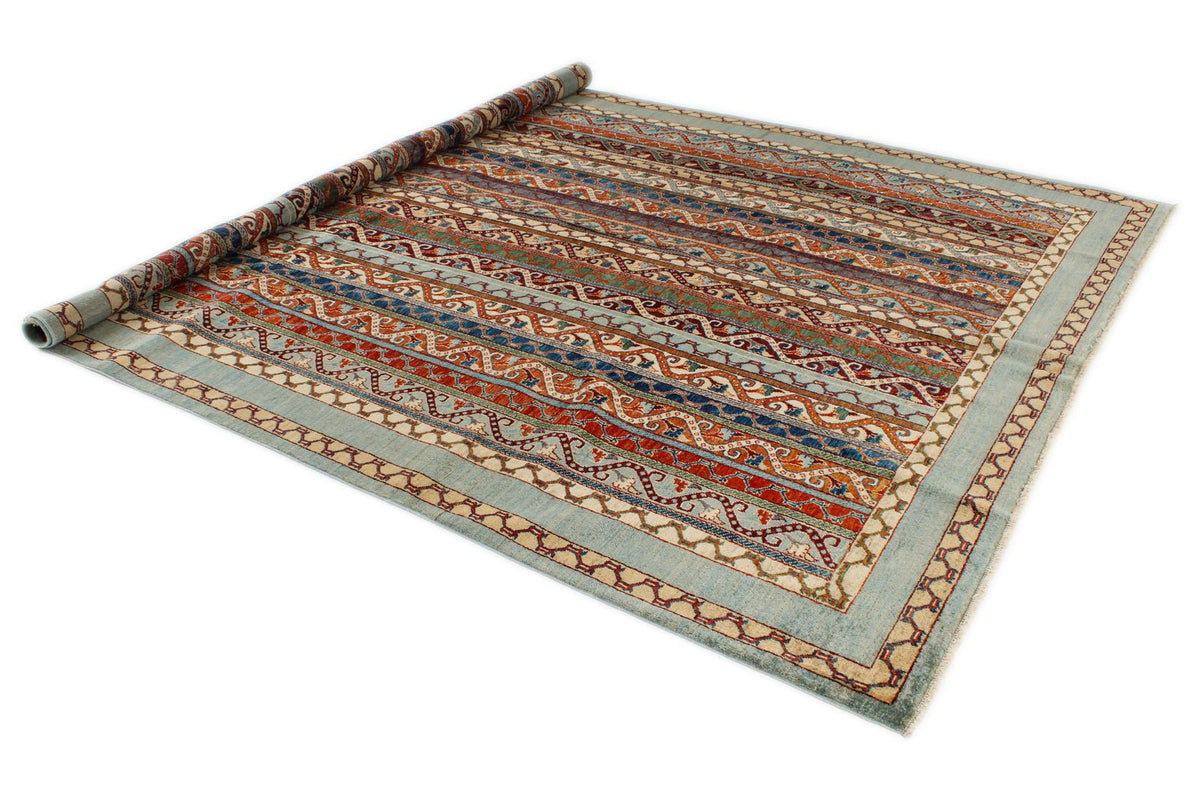 8x10 Blue and Multicolor Turkish Tribal Rug