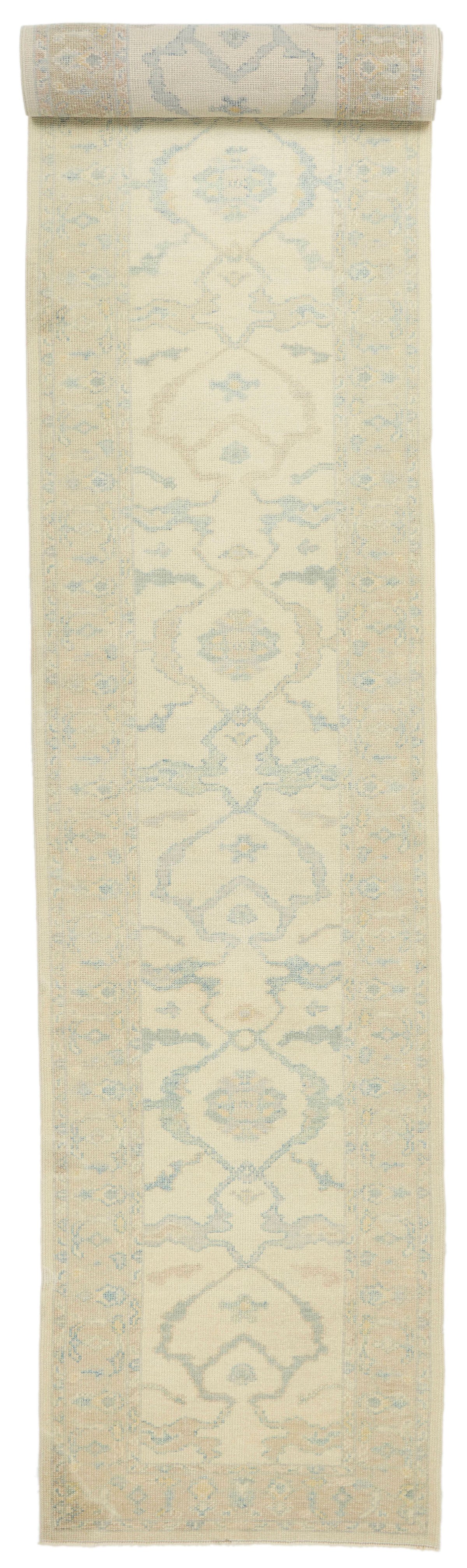 3x22 Ivory and Beige Oushak Runner