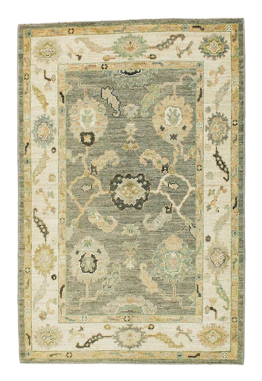 5x7 Gray And Ivory Turkish Oushak Rug