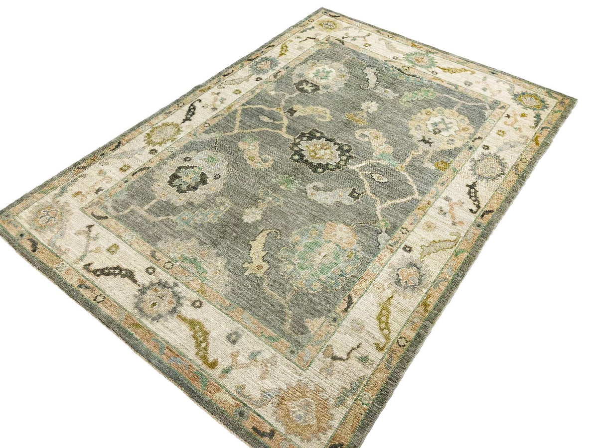 5x7 Gray And Ivory Turkish Oushak Rug