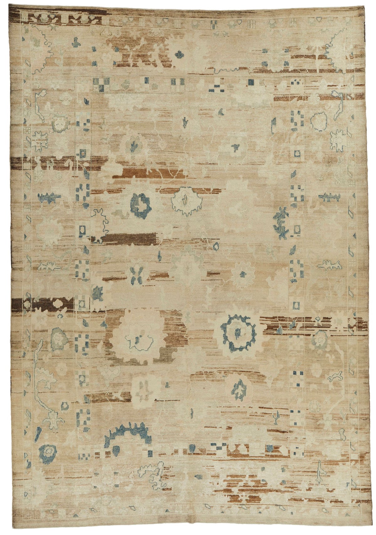 10x14 Ivory and Brown Turkish Oushak Rug